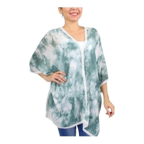 Fadivo NY green Tie Dye Crochet Trim Cover Up - Picture 1 of 10